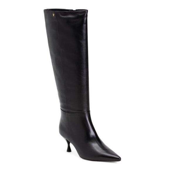 LARROUDE Black Handmade In Brazil Leather George Kitten Heel Tall Boots - Picture 1 of 2